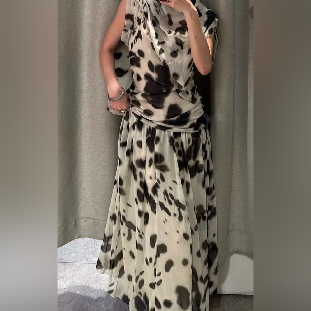 ZARA FW24 ANIMAL PRINT VOLUMINOUS MIDI DRESS ZW COLLECTION - Picture 3 of 11